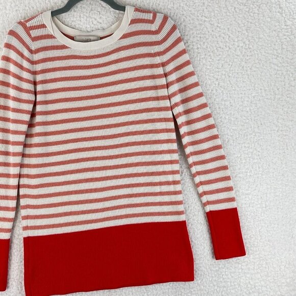 Ann Taylor LOFT Orange Striped Knit Pullover Sweater Womens‎ Crew Neck Size M - Picture 3 of 13